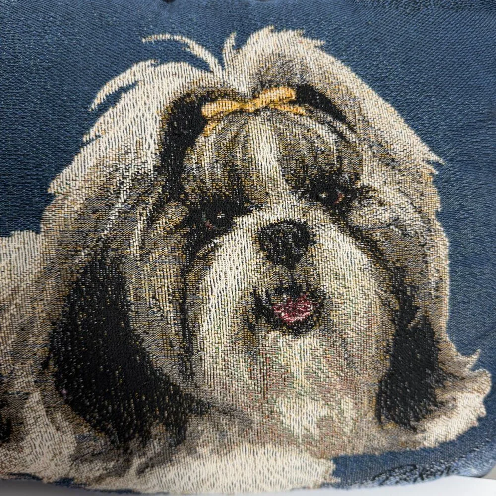 Vintage PICKEN Shih Tzu Dog Cotton Woven Tapestry Decorative Throw Pillow